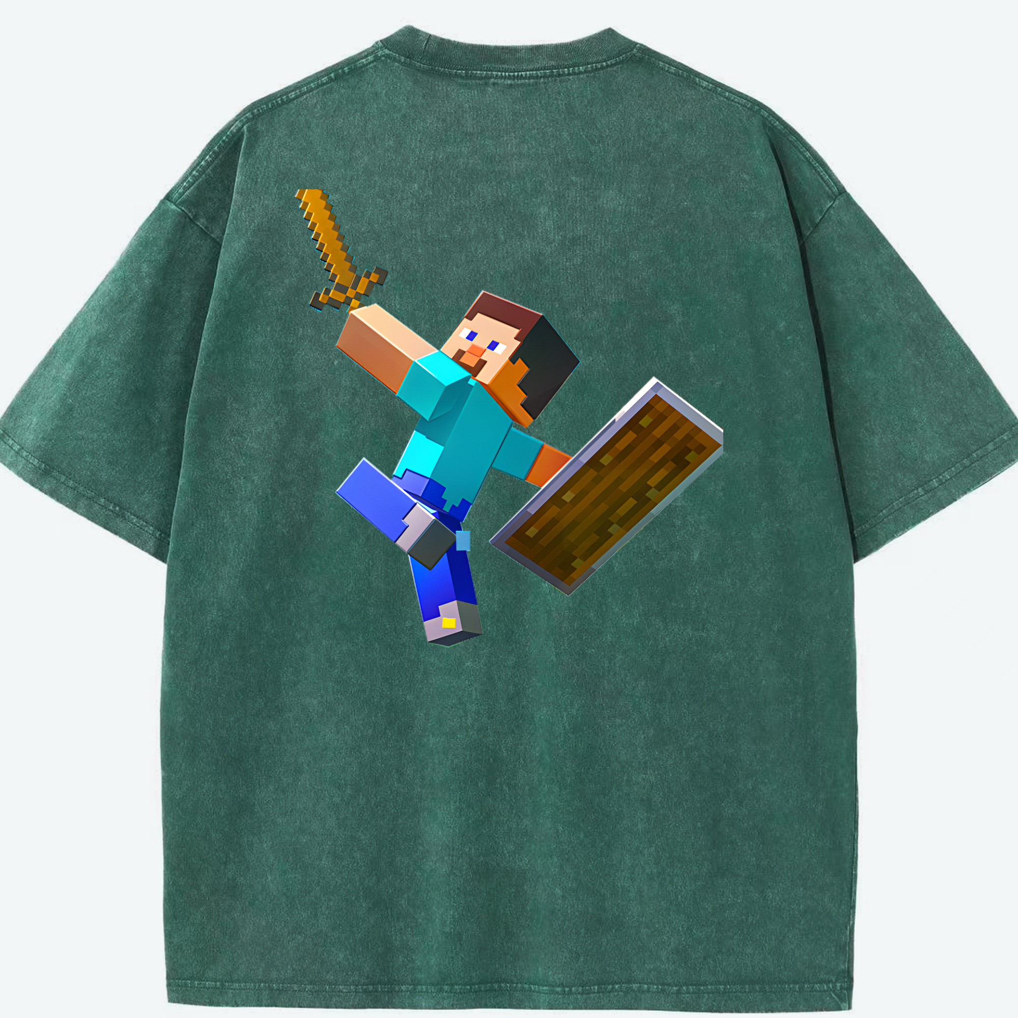 （画像用） マインクラフト ブロックの世界 Minecraft MC Block world 綿100% ヴィンテージ風 半袖Tシャツ（背面プリント）